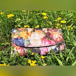 Floral artistic acrylic water color painting wallet clutch purse card hold